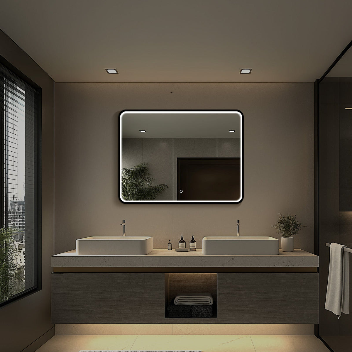 LED Bathroom Mirror, Matte Black with Anti-Fog