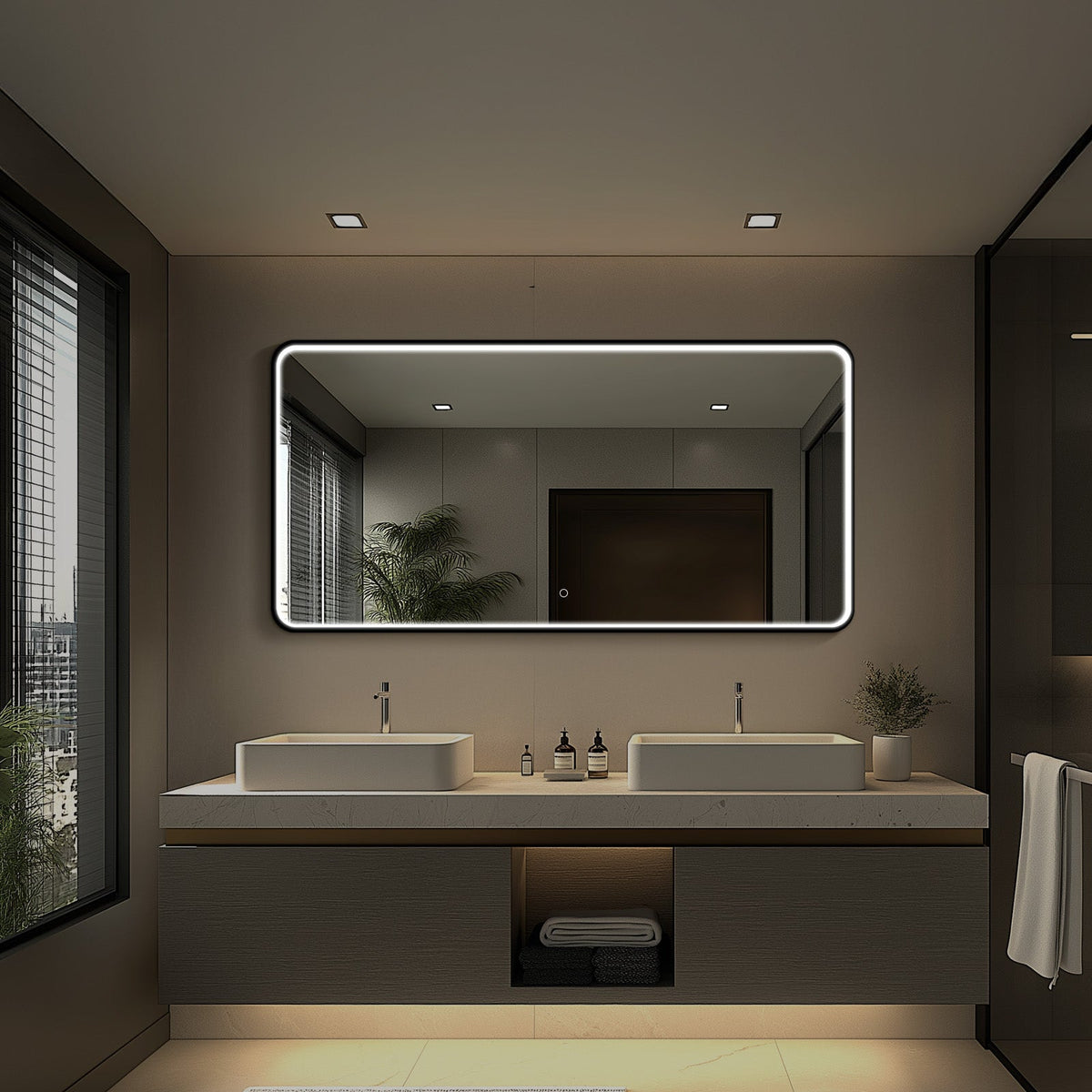 LED Bathroom Mirror, Matte Black with Anti-Fog
