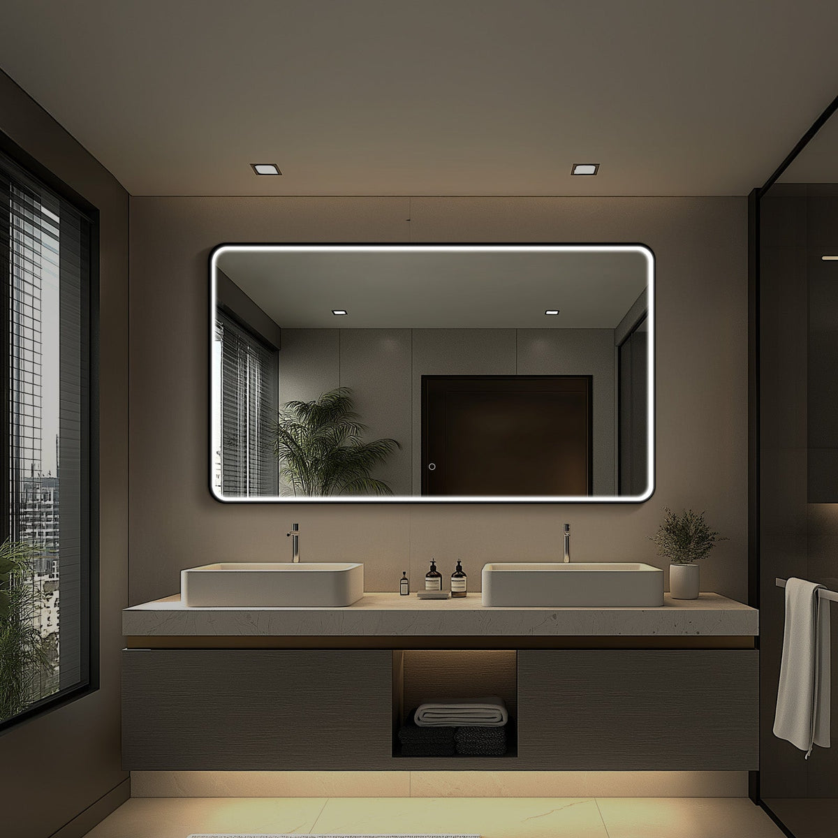 LED Bathroom Mirror, Matte Black with Anti-Fog