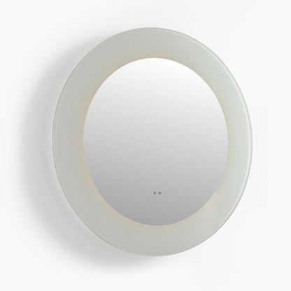 Acrylic diffuser edge glowing on round LED mirror
