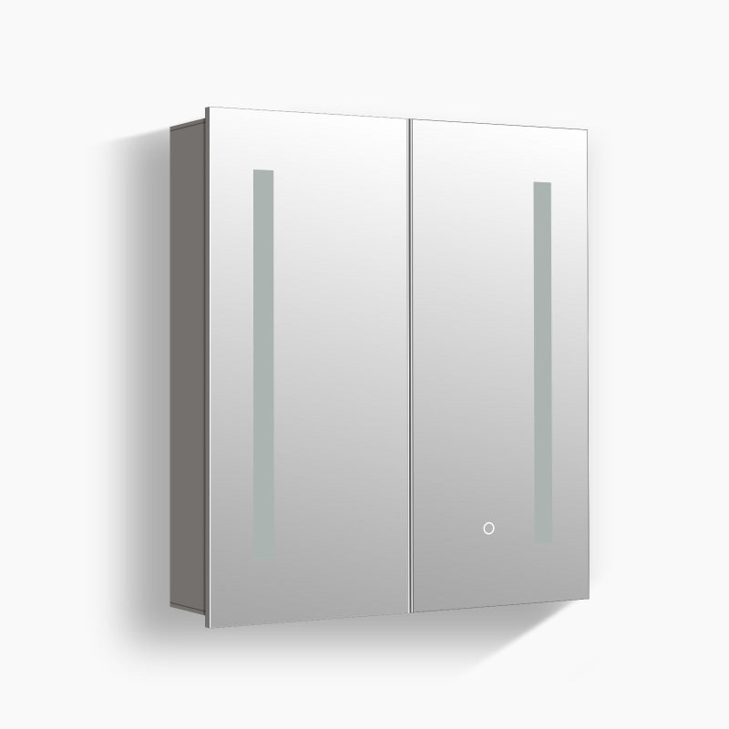 Open medicine cabinet with interior shelving