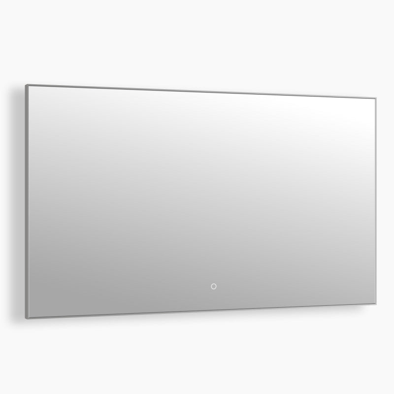 Rectangular LED mirror lit and viewed straight on against a plain background