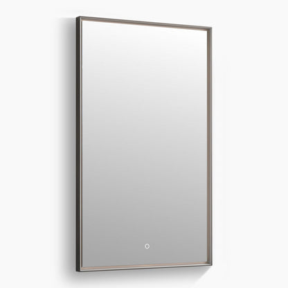 Rectangular LED mirror lit and viewed straight on against a plain background