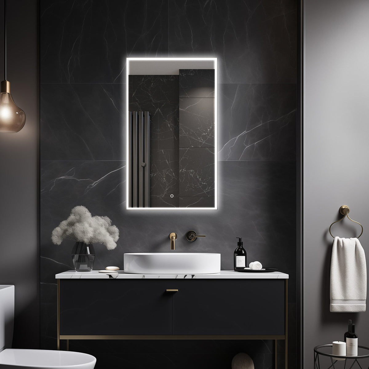 Rectangular LED Bathroom Mirror, Frosted Grey Frame