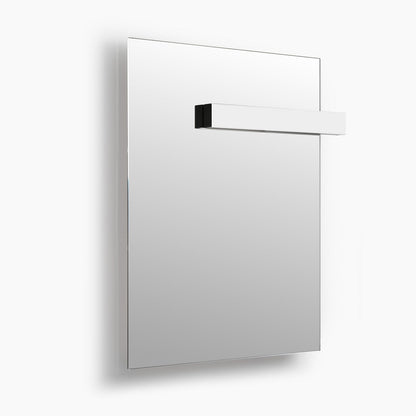 Rectangular LED mirror lit and viewed straight on against a plain background