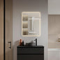 Backlit LED bathroom mirror shown above a vanity in a bathroom