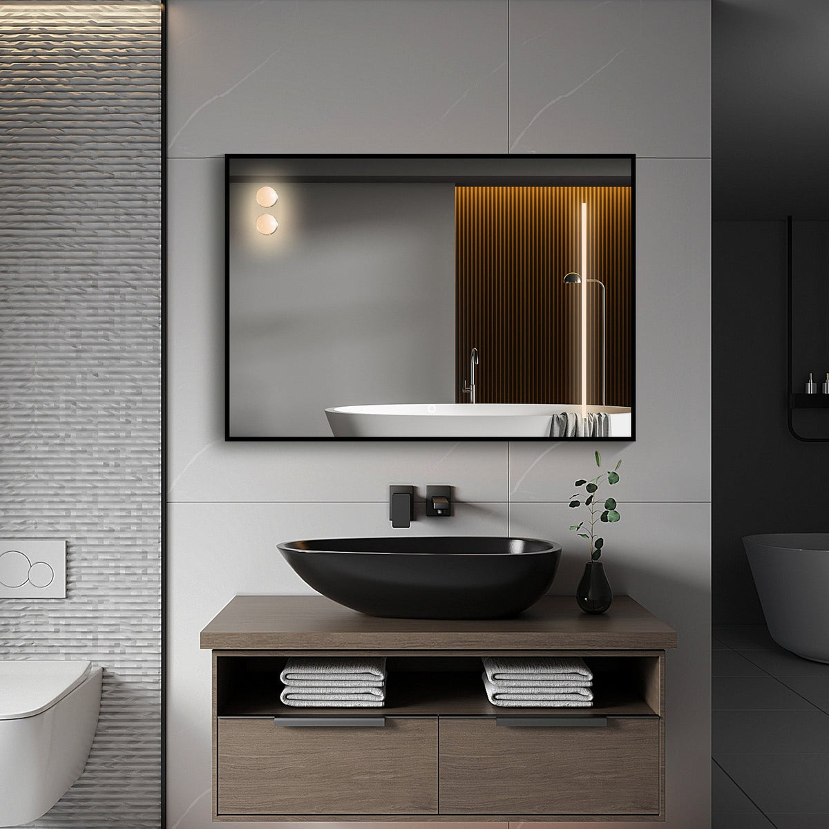 Rectangular LED Bathroom Mirror, Touch Switch