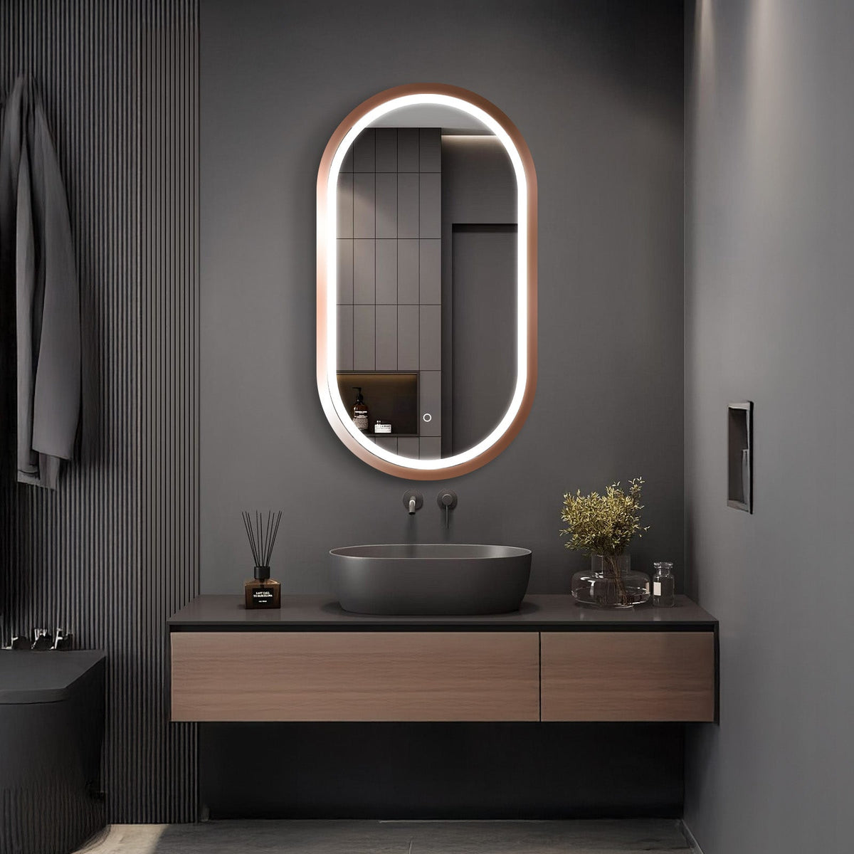 Oval LED Bathroom Mirror, Rose Gold in 5 Sizes