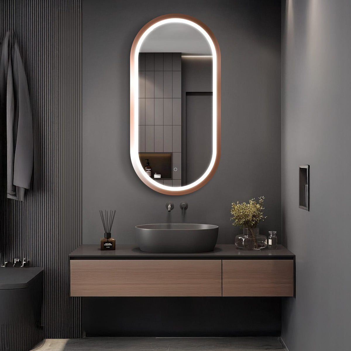 Oval LED Bathroom Mirror, Rose Gold in 5 Sizes