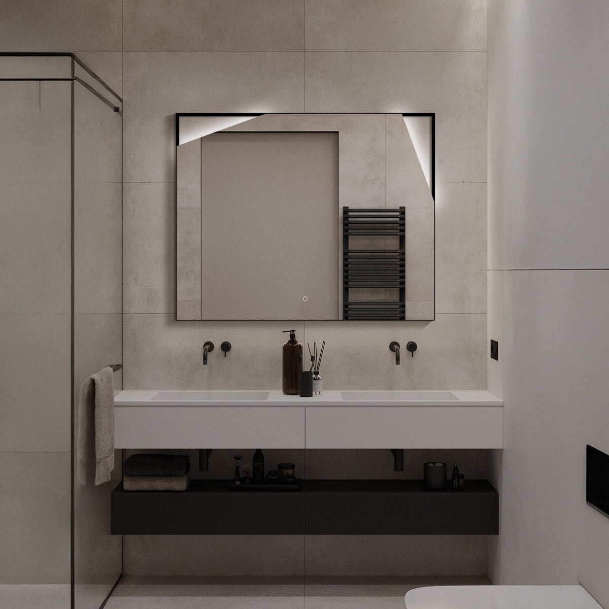 LED Mirror with Irregular Cutout Design, Matte Black
