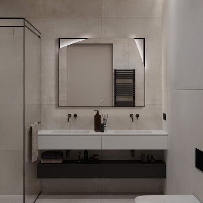LED Mirror with Irregular Cutout Design, Matte Black