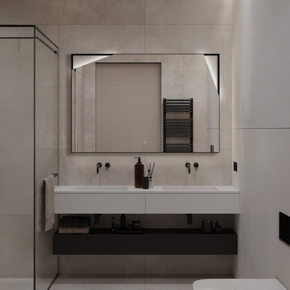 LED Mirror with Irregular Cutout Design, Matte Black