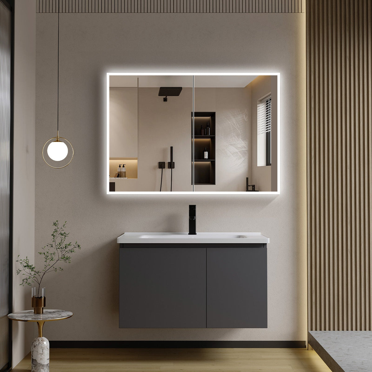 LED Medicine Cabinet with IR Sensor Switch, Matte White