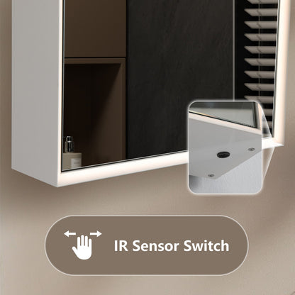 LED Medicine Cabinet with IR Sensor Switch, Matte White