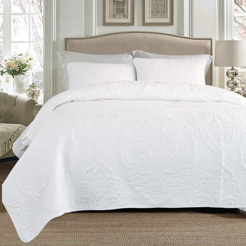 Embroidered Quilted Bedspread Set, Cotton 3 Piece