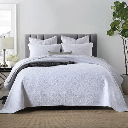 Embroidered Quilted Bedspread Set, Cotton 3 Piece