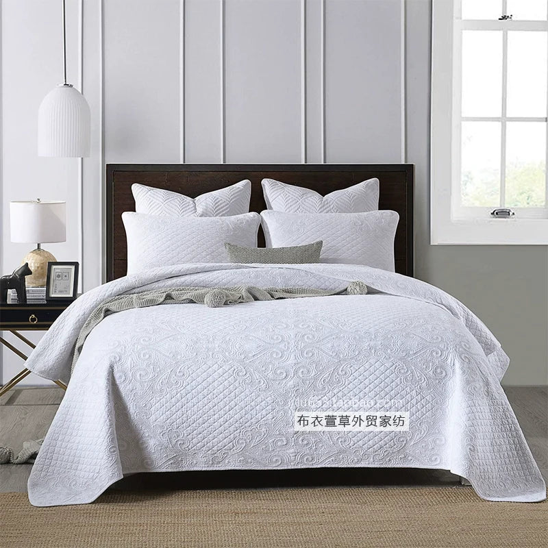 Embroidered Quilted Bedspread Set, Cotton 3 Piece