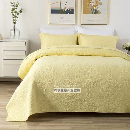 Embroidered Quilted Bedspread Set, Cotton 3 Piece