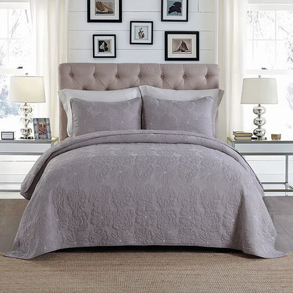 Embroidered Quilted Bedspread Set, Cotton 3 Piece