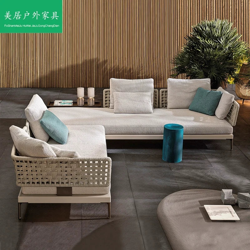 Close-up of rattan weave and cushion