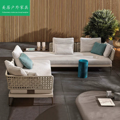 Close-up of rattan weave and cushion
