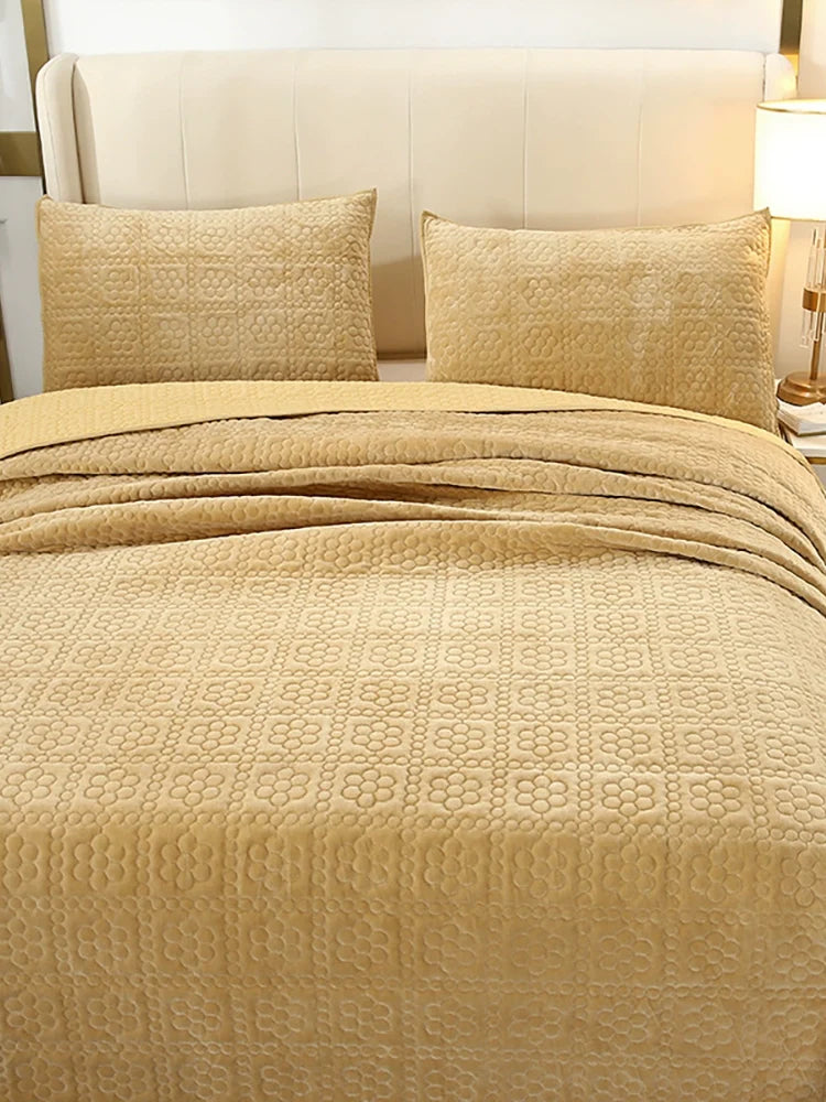 Quilted Flannel Bedspread Set, Reversible 3 Piece