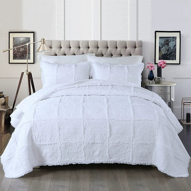 Embroidered Quilted Bedspread Set, Cotton 3 Piece