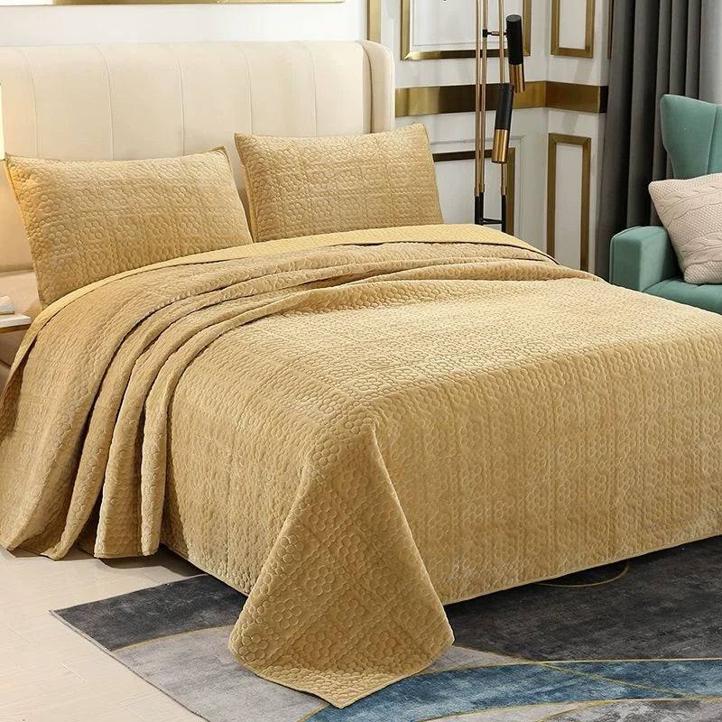 Quilted Flannel Bedspread Set, Reversible 3 Piece