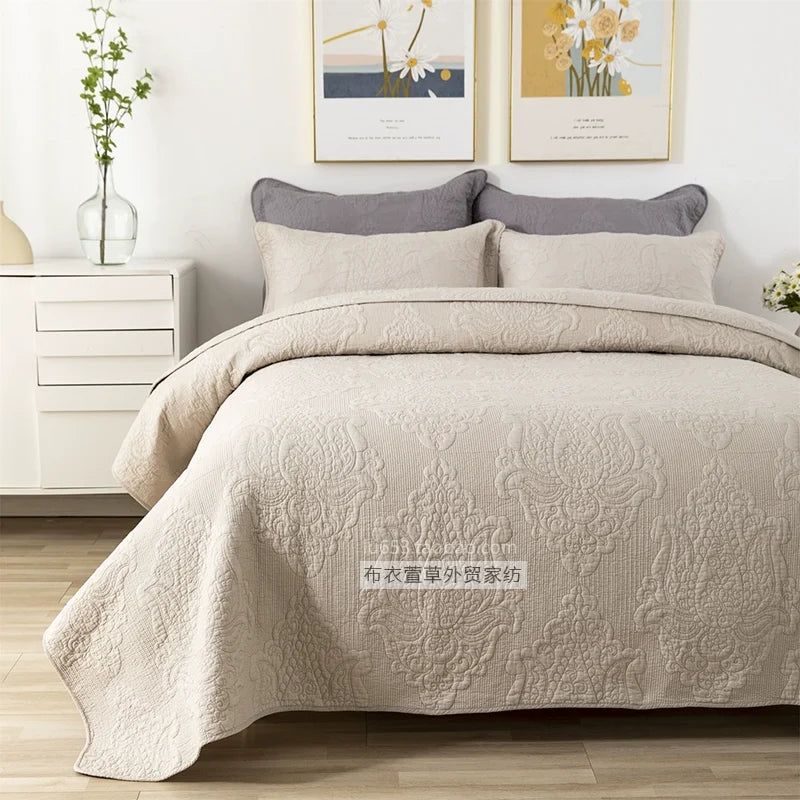 Embroidered Quilted Bedspread Set, Cotton 3 Piece