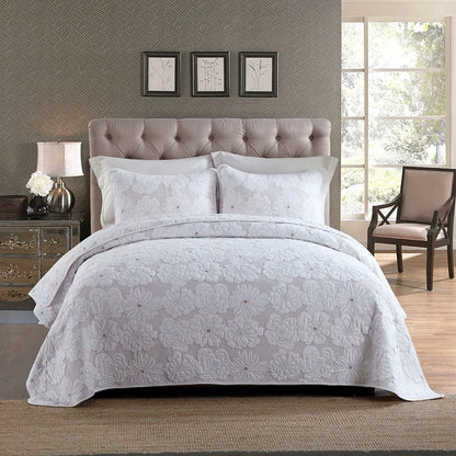 Embroidered Quilted Bedspread Set, Cotton 3 Piece