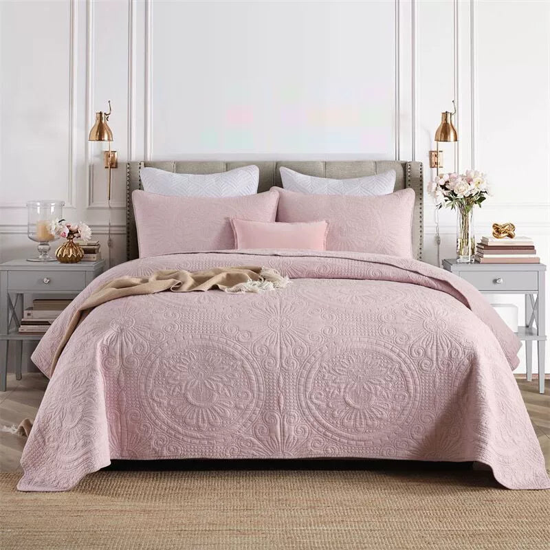 Embroidered Quilted Bedspread Set, Cotton 3 Piece