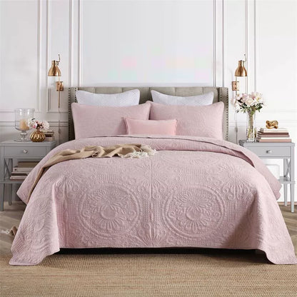 Embroidered Quilted Bedspread Set, Cotton 3 Piece