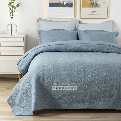 Embroidered Quilted Bedspread Set, Cotton 3 Piece