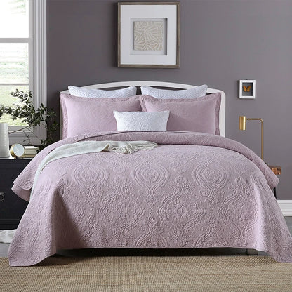 Embroidered Quilted Bedspread Set, Cotton 3 Piece