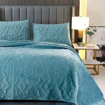 Quilted Flannel Bedspread Set, Reversible 3 Piece