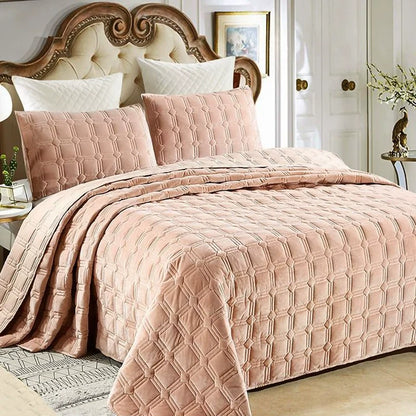 Quilted Flannel Bedspread Set, Reversible 3 Piece
