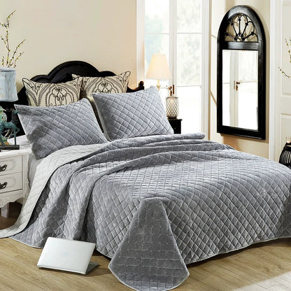 Quilted Flannel Bedspread Set, Reversible 3 Piece
