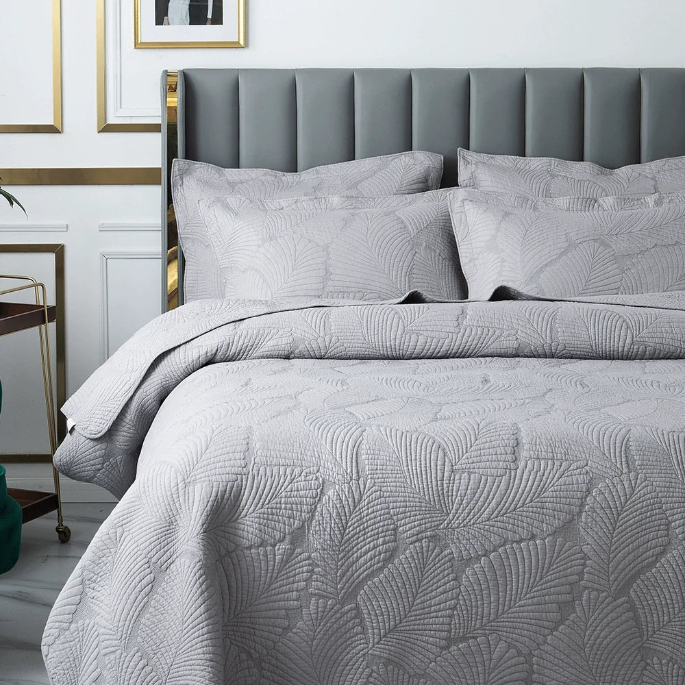 Embroidered Quilted Bedspread Set, Cotton 3 Piece