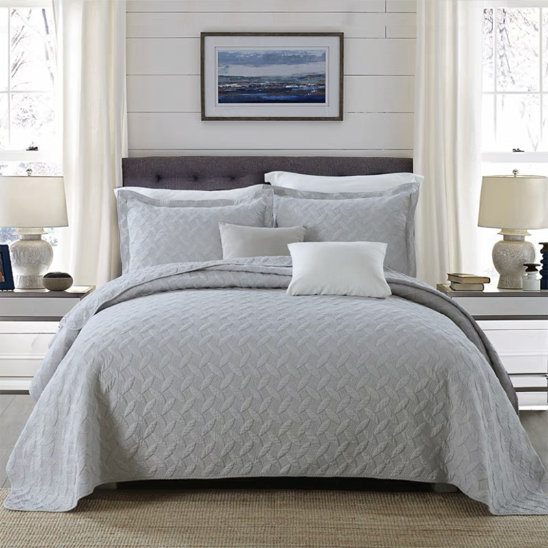 Embroidered Quilted Bedspread Set, Cotton 3 Piece