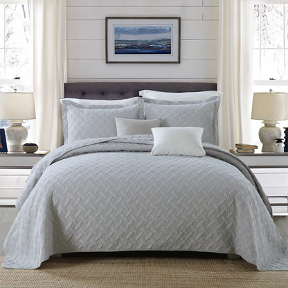 Embroidered Quilted Bedspread Set, Cotton 3 Piece