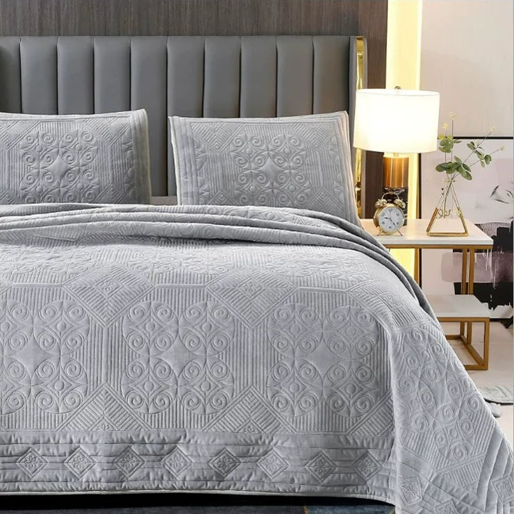 Quilted Flannel Bedspread Set, Reversible 3 Piece