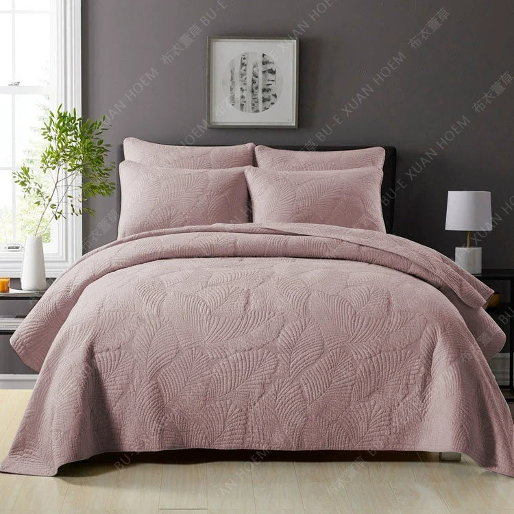 Embroidered Quilted Bedspread Set, Cotton 3 Piece