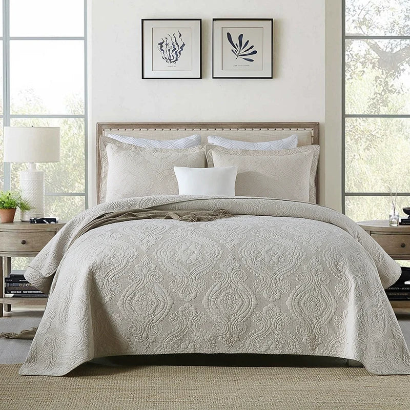 Embroidered Quilted Bedspread Set, Cotton 3 Piece