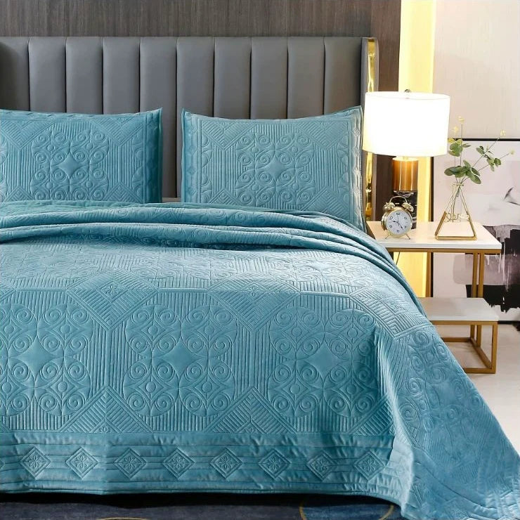 Quilted Flannel Bedspread Set, Reversible 3 Piece