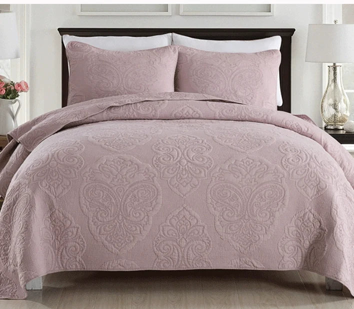 Cotton bedspread set shown in a white color option