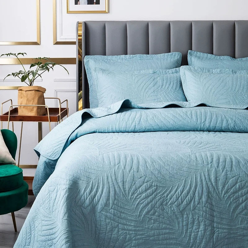 Embroidered Quilted Bedspread Set, Cotton 3 Piece