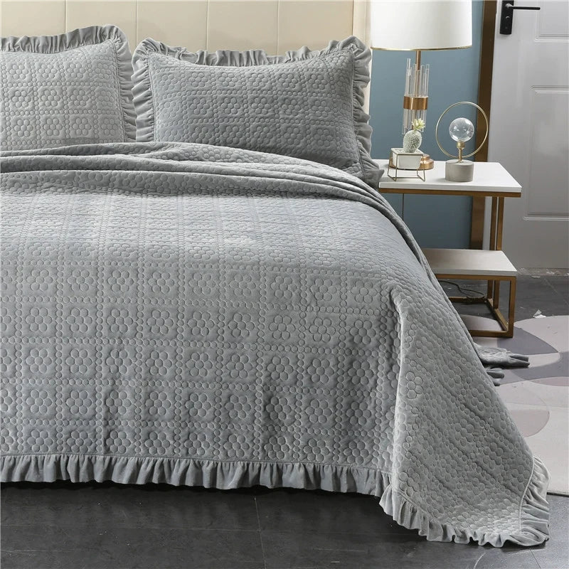 Quilted Flannel Bedspread Set, Reversible 3 Piece