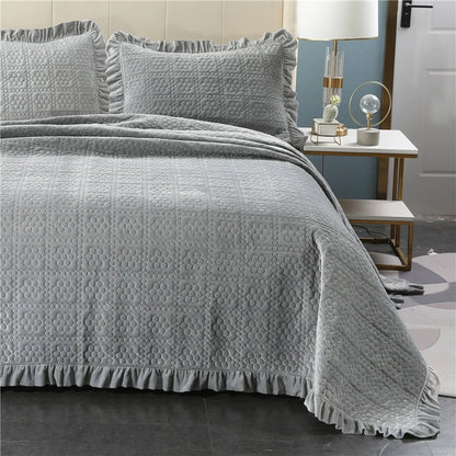 Quilted Flannel Bedspread Set, Reversible 3 Piece