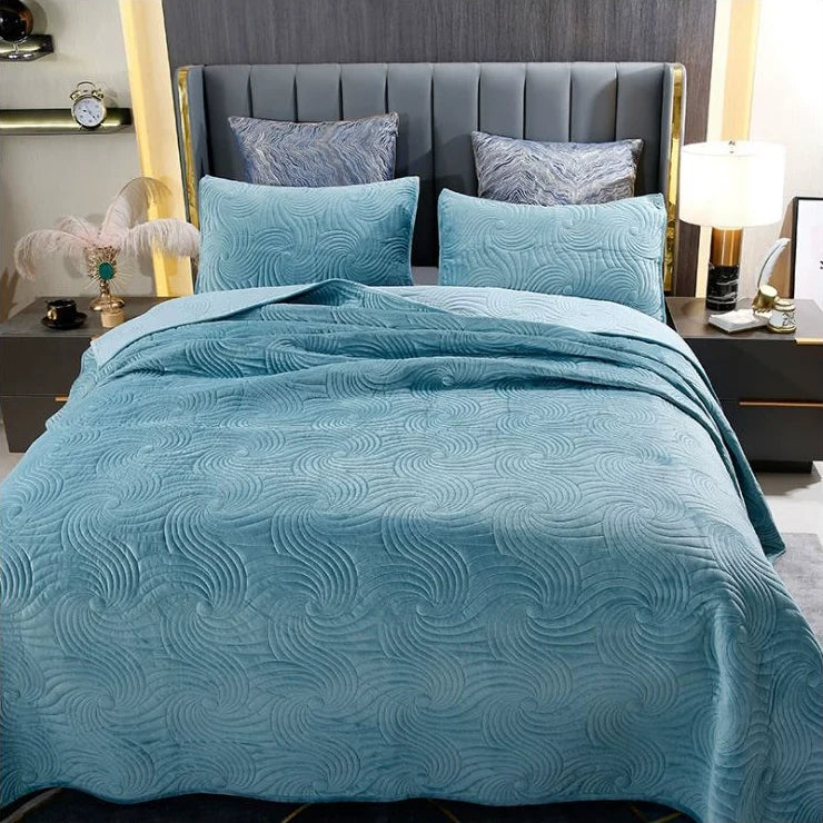 Quilted Flannel Bedspread Set, Reversible 3 Piece
