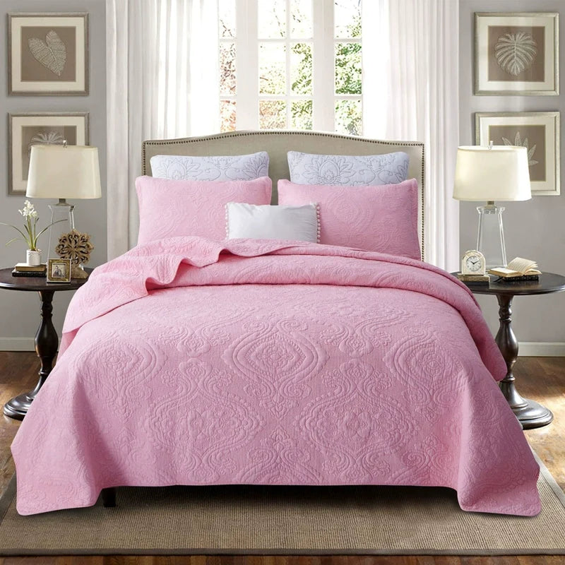 Embroidered Quilted Bedspread Set, Cotton 3 Piece